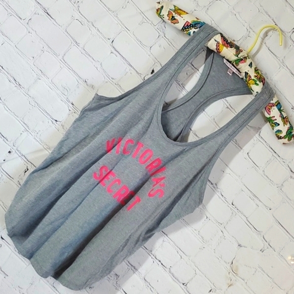 2015 Victoria's Secret Heather Gray Logo Spellout Loose Fit Racerback Tank Top S - Picture 5 of 13